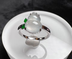 18K White Gold Icy Jadeite Green Jadeite Gourd Ring Cocktail Ring