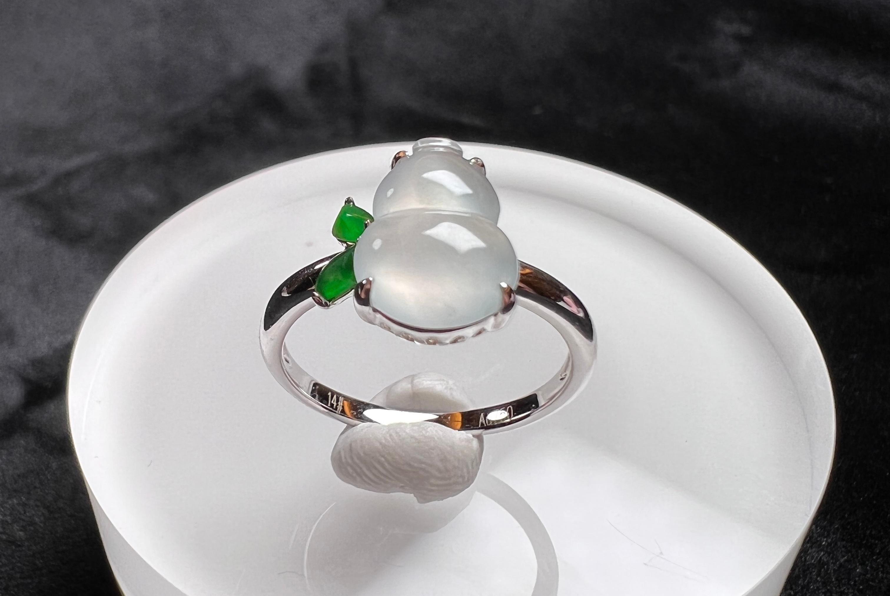 18K White Gold Icy Jadeite Green Jadeite Gourd Ring Cocktail Ring For ...