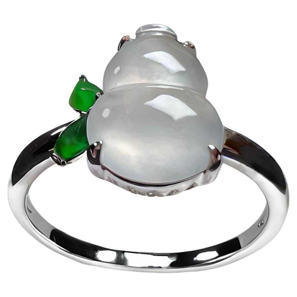 18K White Gold Icy Jadeite Green Jadeite Gourd Ring Cocktail Ring For Sale