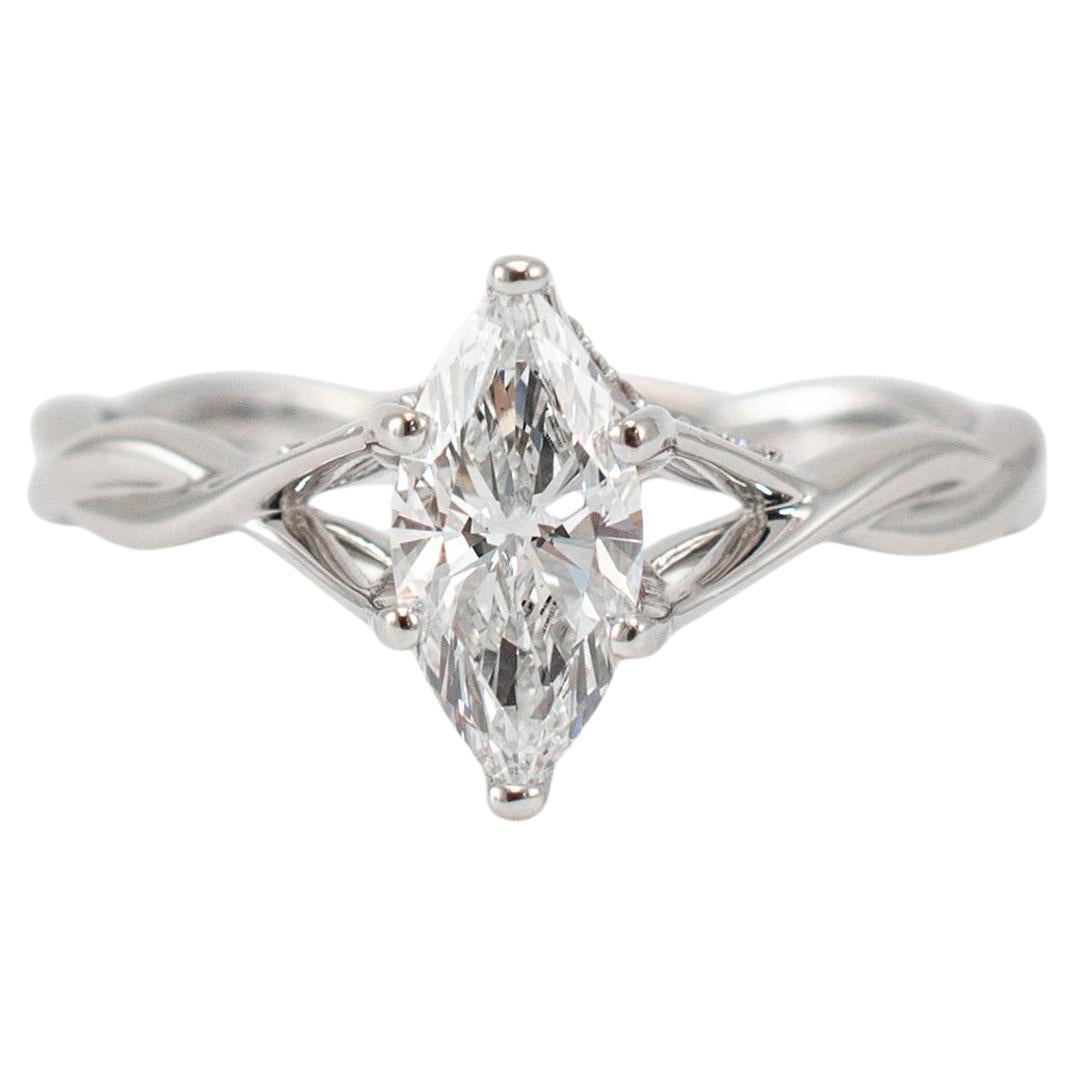 18K White Gold IGI 1.18ct F VS1 Marquise Diamond Crossover Shank Engagement Ring