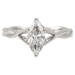 Anello di fidanzamento con gambo incrociato in oro bianco 18K IGI 1,18ct F VS1 con diamante Marquise