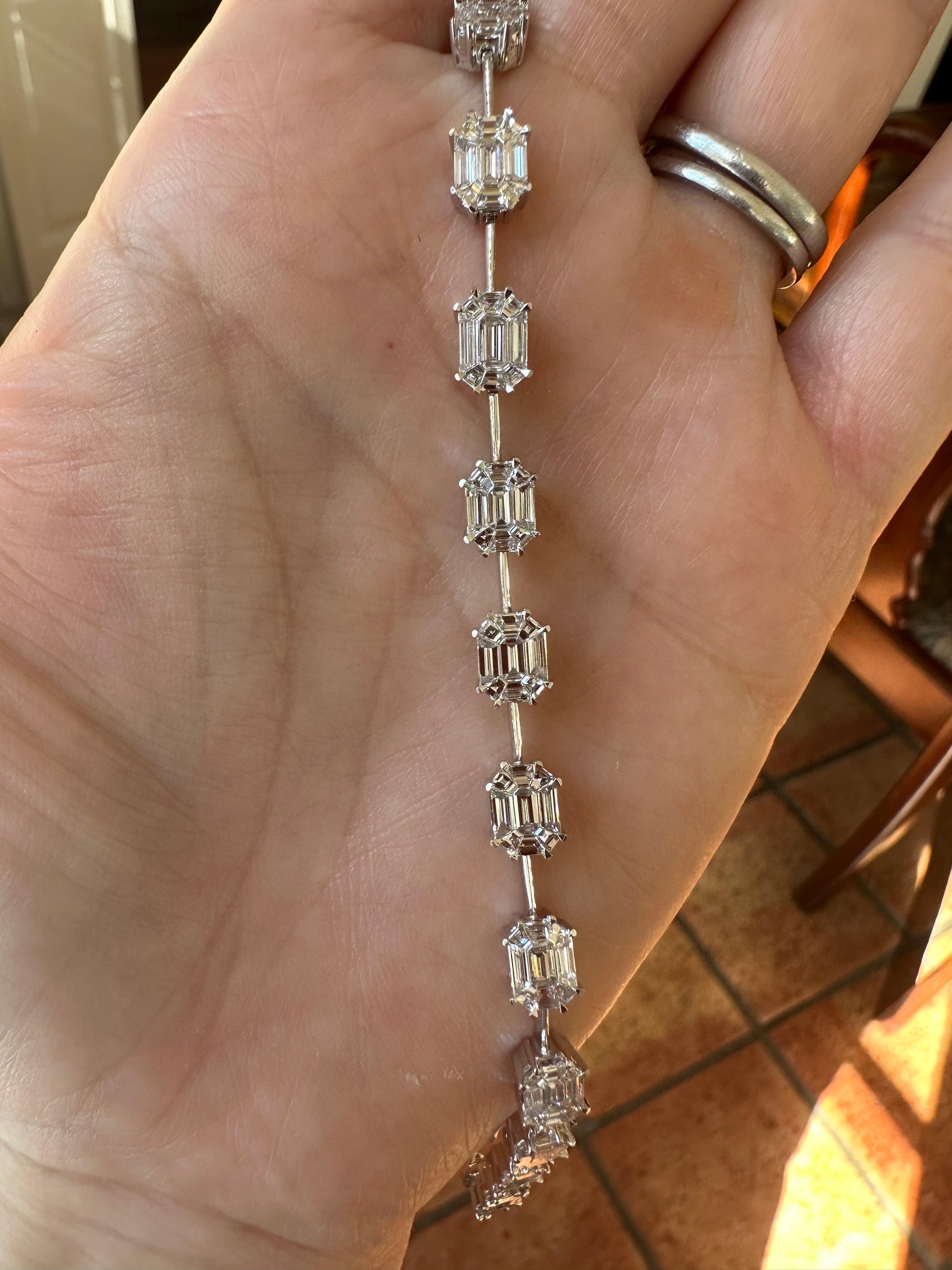 18K White Gold Illusion Emerald-Cut Diamond Link Bracelet  For Sale 6