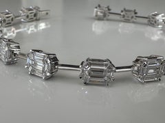 18K White Gold Illusion Emerald-Cut Diamond Link Bracelet