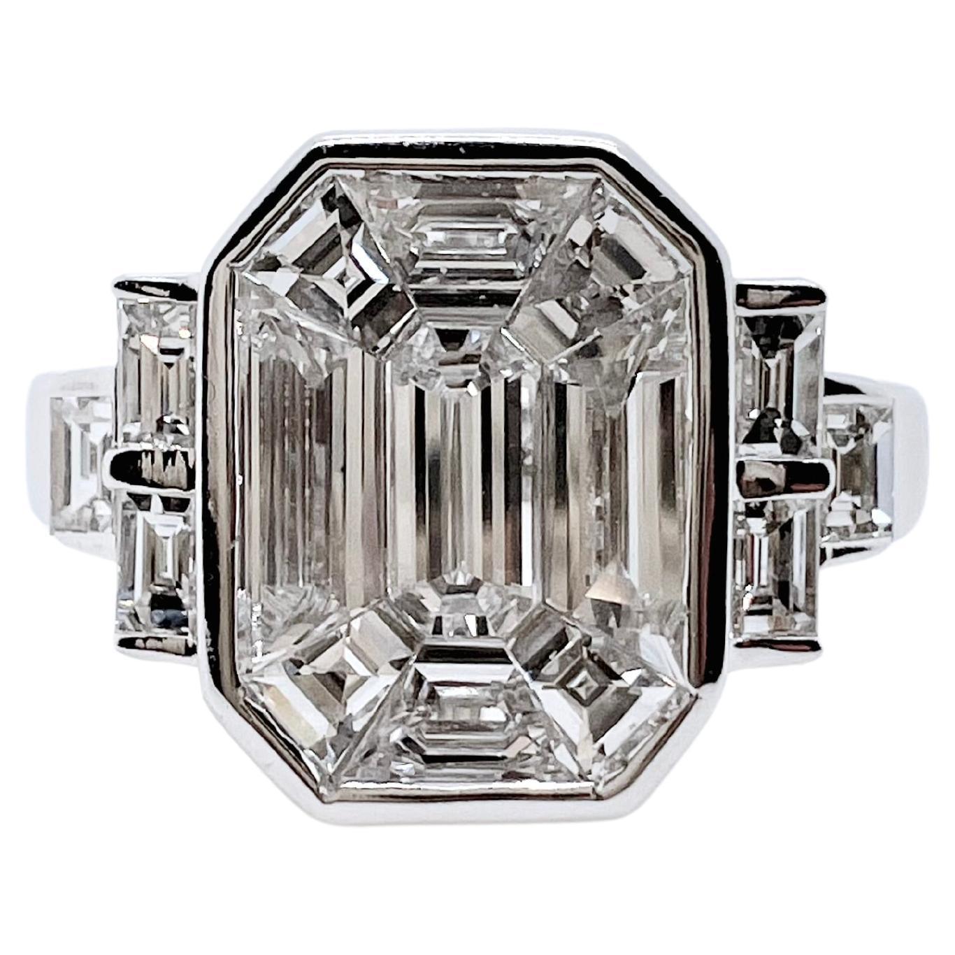 18k White Gold Illusion Emerald Cut Shaped Diamond Ring