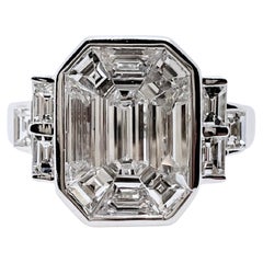 18k White Gold Illusion Emerald Cut Shaped Diamond Ring