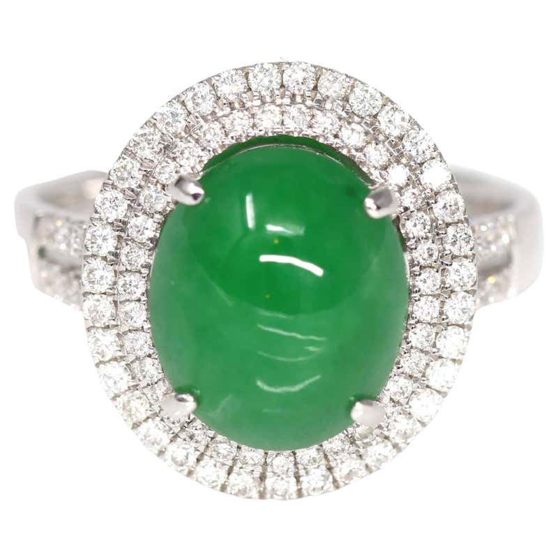 Certified Type A Jadeite Jade Ingot and Diamond Cocktail Ring, Imperial ...