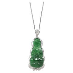 18k White Gold Imperial Jadeite Goddess of Compassion Guan Yin Necklace Diamonds