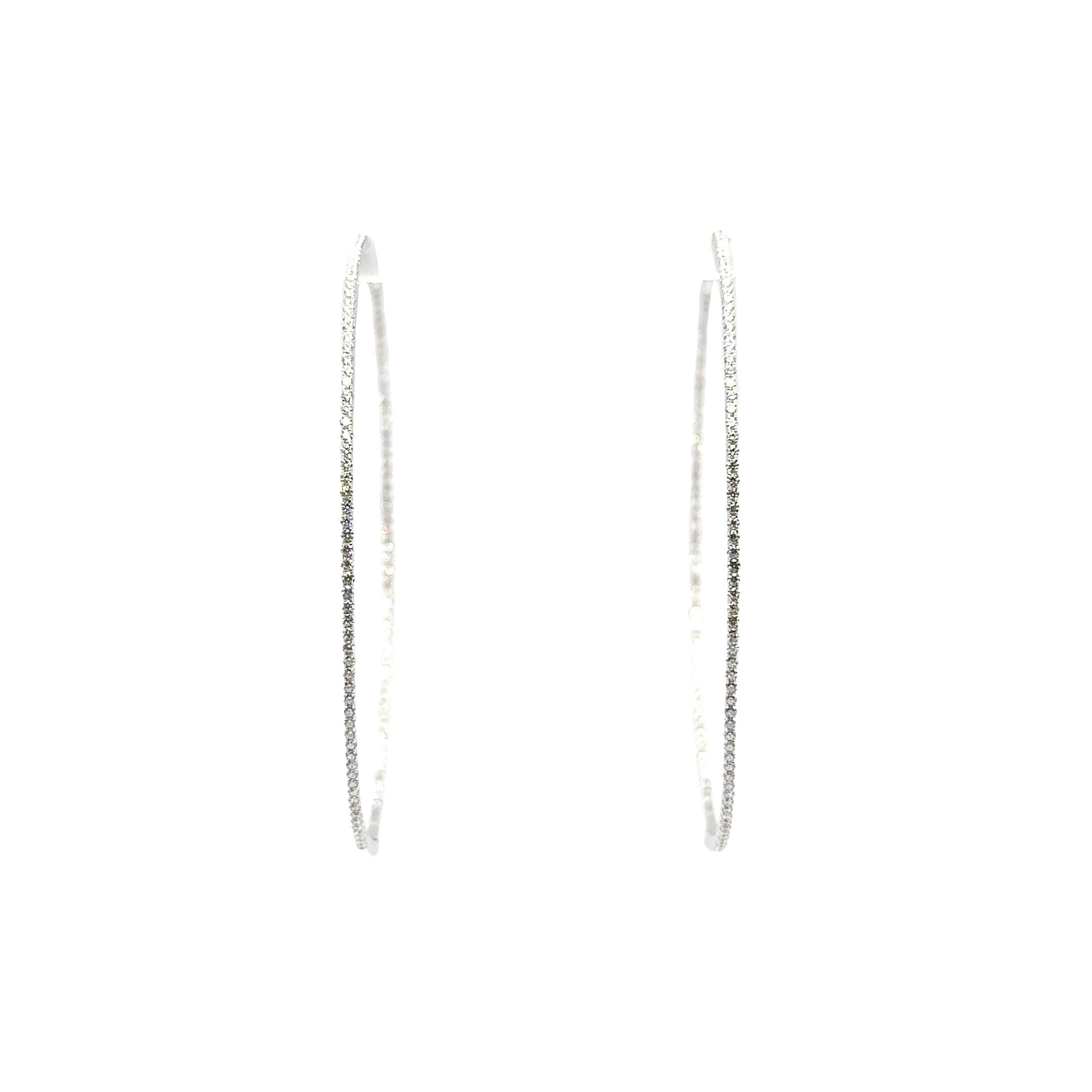 De las mujeres Pendientes de aro de oro blanco de 18 quilates con 248 diamantes redondos talla brillante en venta