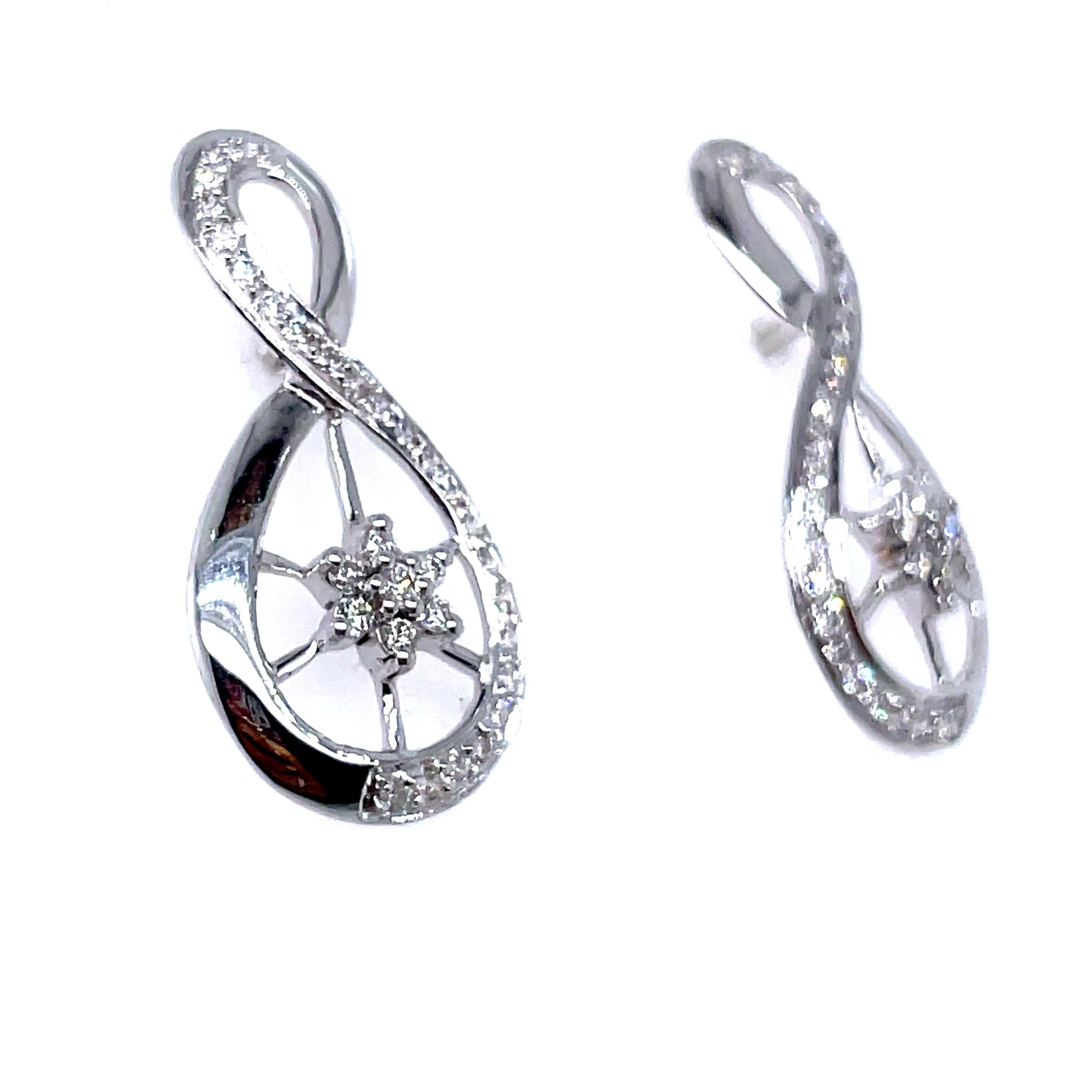 Brilliant Cut 18k White Gold Infinity Diamond Earrings For Sale