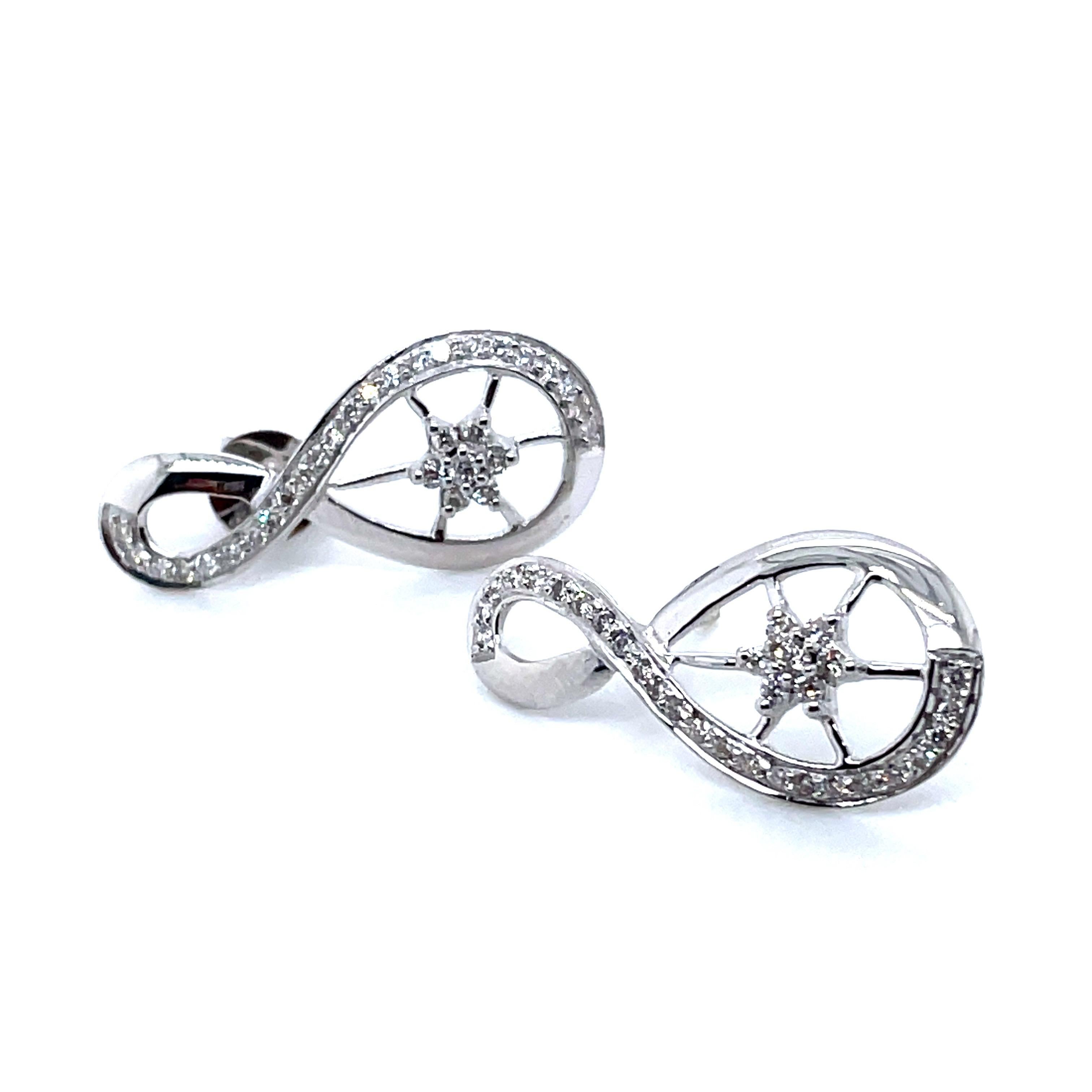 18k White Gold Infinity Diamond Earrings For Sale 1
