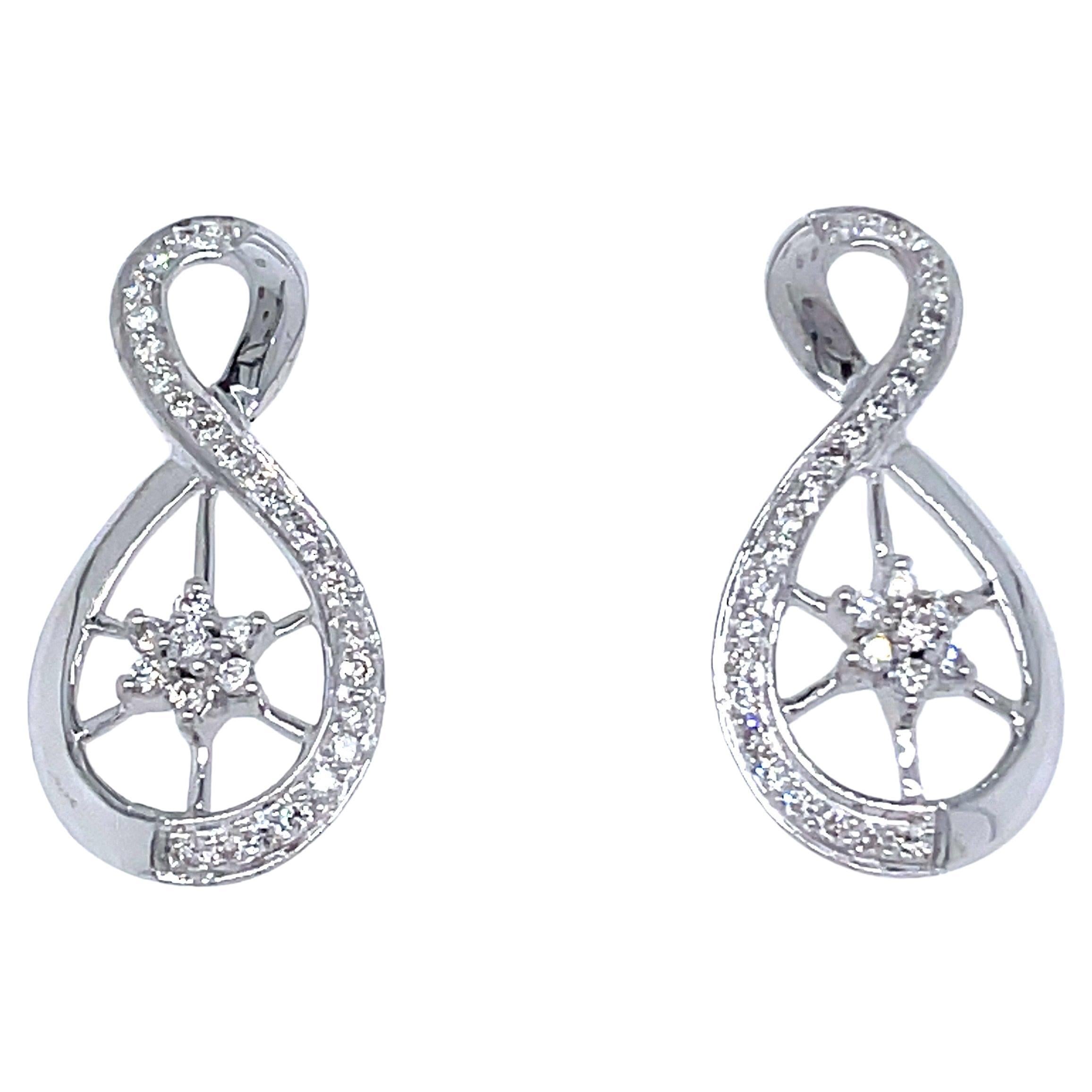 18k White Gold Infinity Diamond Earrings For Sale