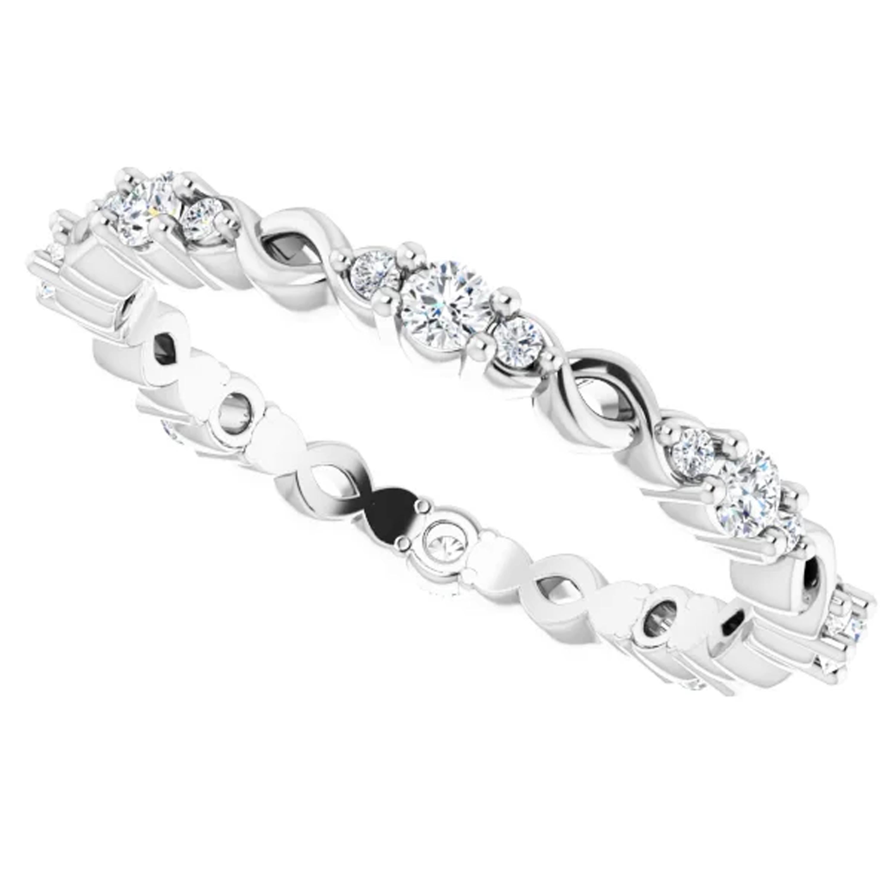 Women's 18 Karat White Gold Infinity Inspired Round Diamond Wedding Ring Eternity Band For Sale