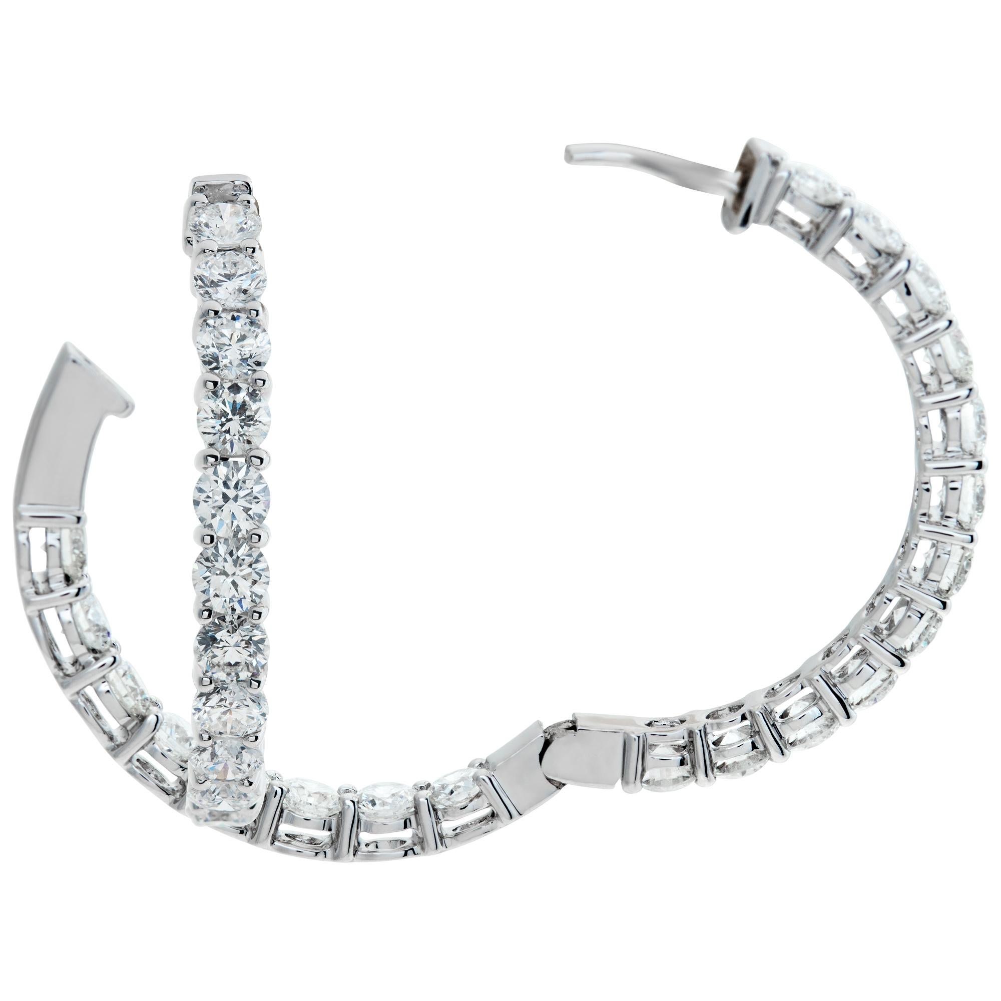 Women's 18k white gold inside-out diamond hoop earrings For Sale