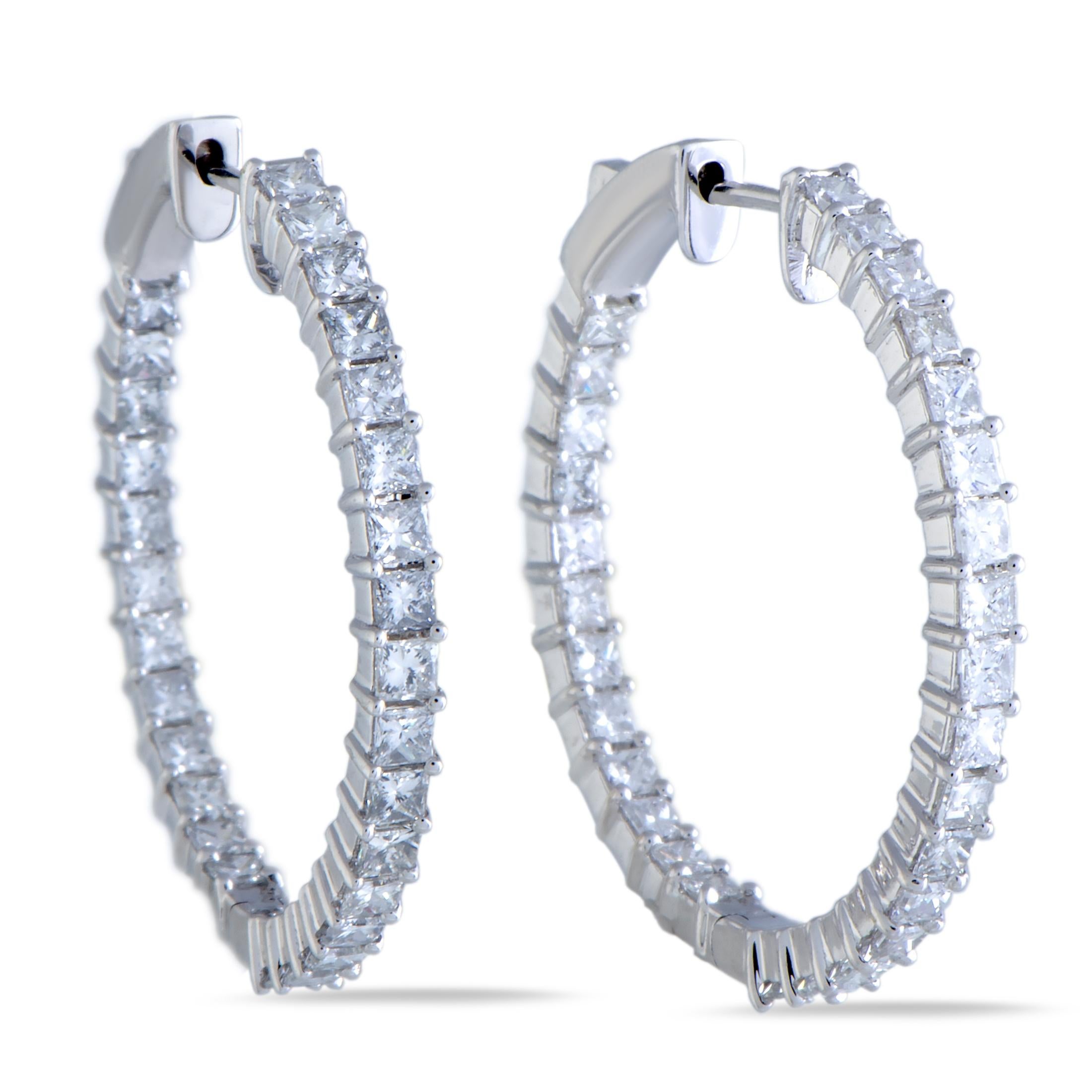 18 Karat White Gold Inside Out Diamond Hoop Earrings 1