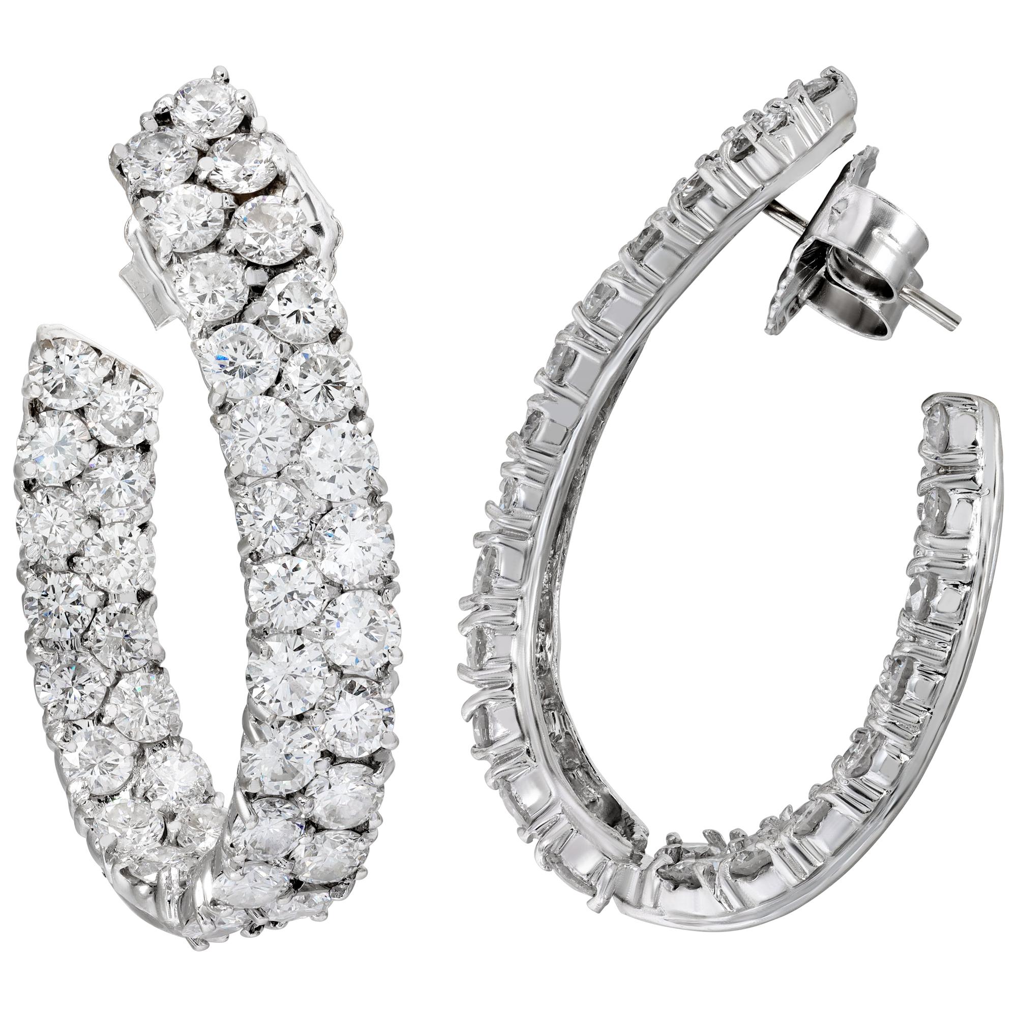 18k White Gold Inside Out Oval Shape Hoops Earrings With Double Row Of Diamonds In Excellent Condition For Sale In Surfside, FL