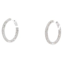 18K White Gold & Inside Outside Diamond 3/4" Hoop Earrings 2.04ctw