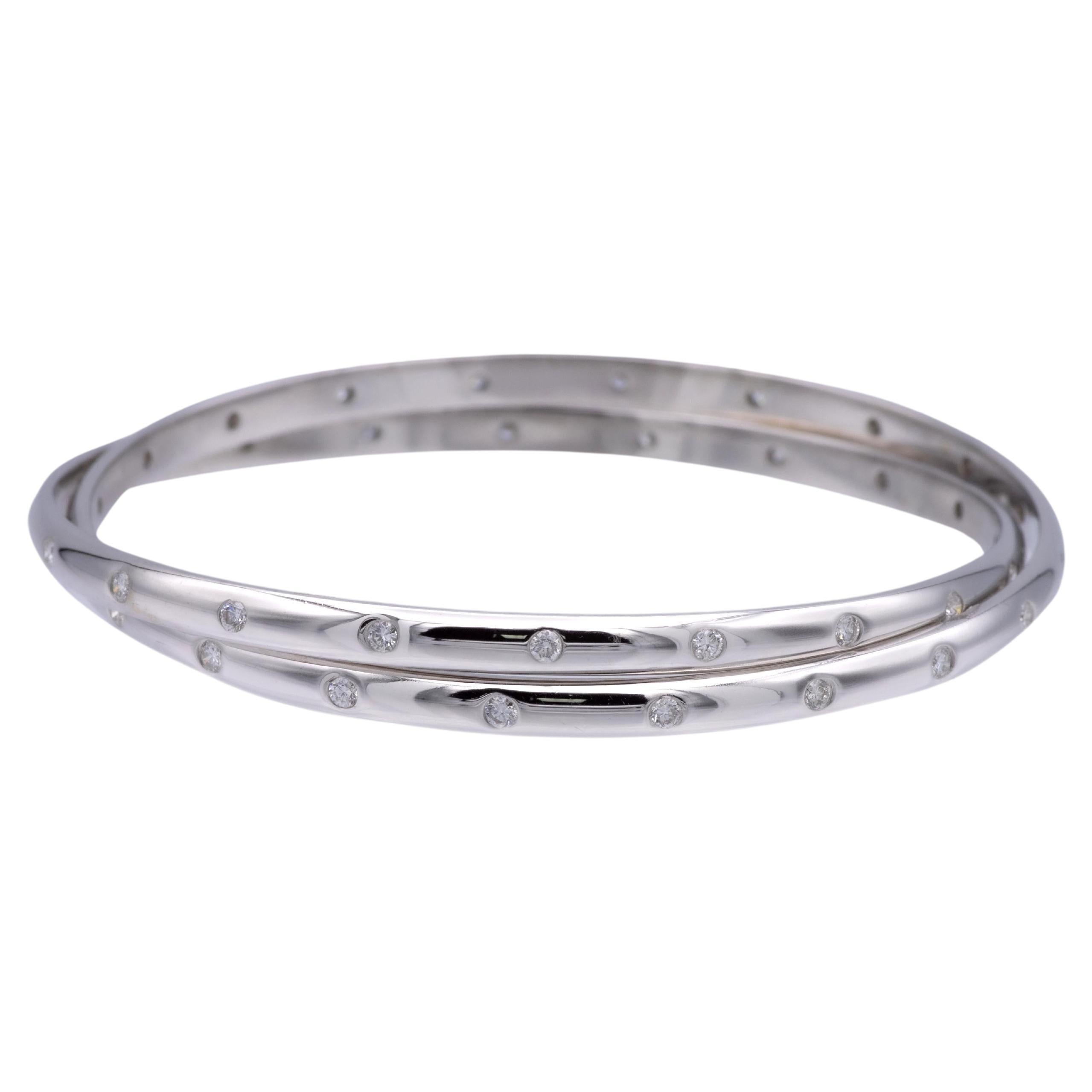 18K White Gold Interlocking 1.20ct Diamond Bangle Bracelet For Sale