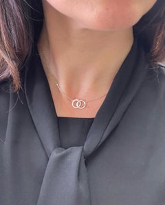 Petite Interlocking Circle Pendant Necklace with Diamonds in 18K White Gold