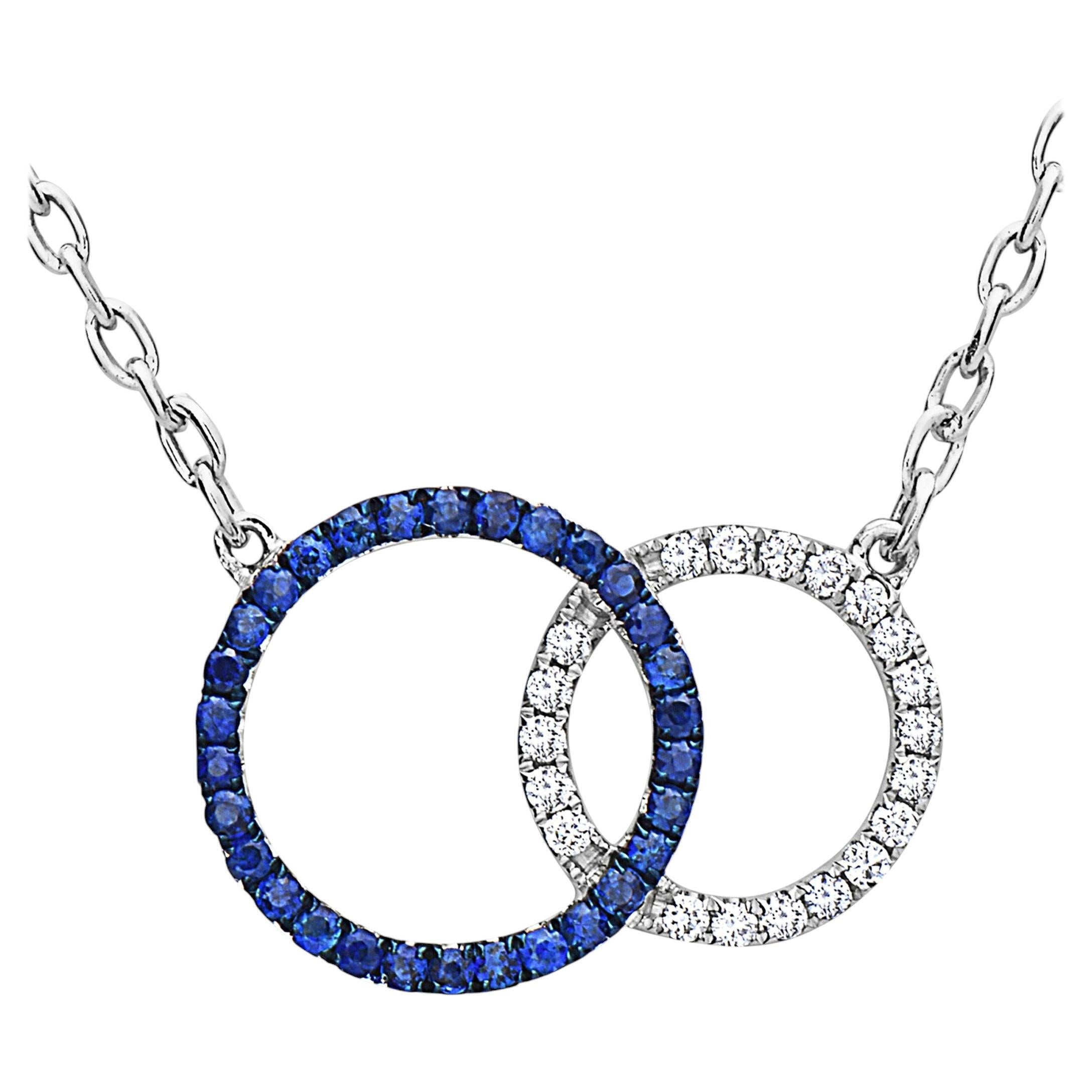 18K White Gold Interlocking Circle Necklace with Sapphires & Diamonds