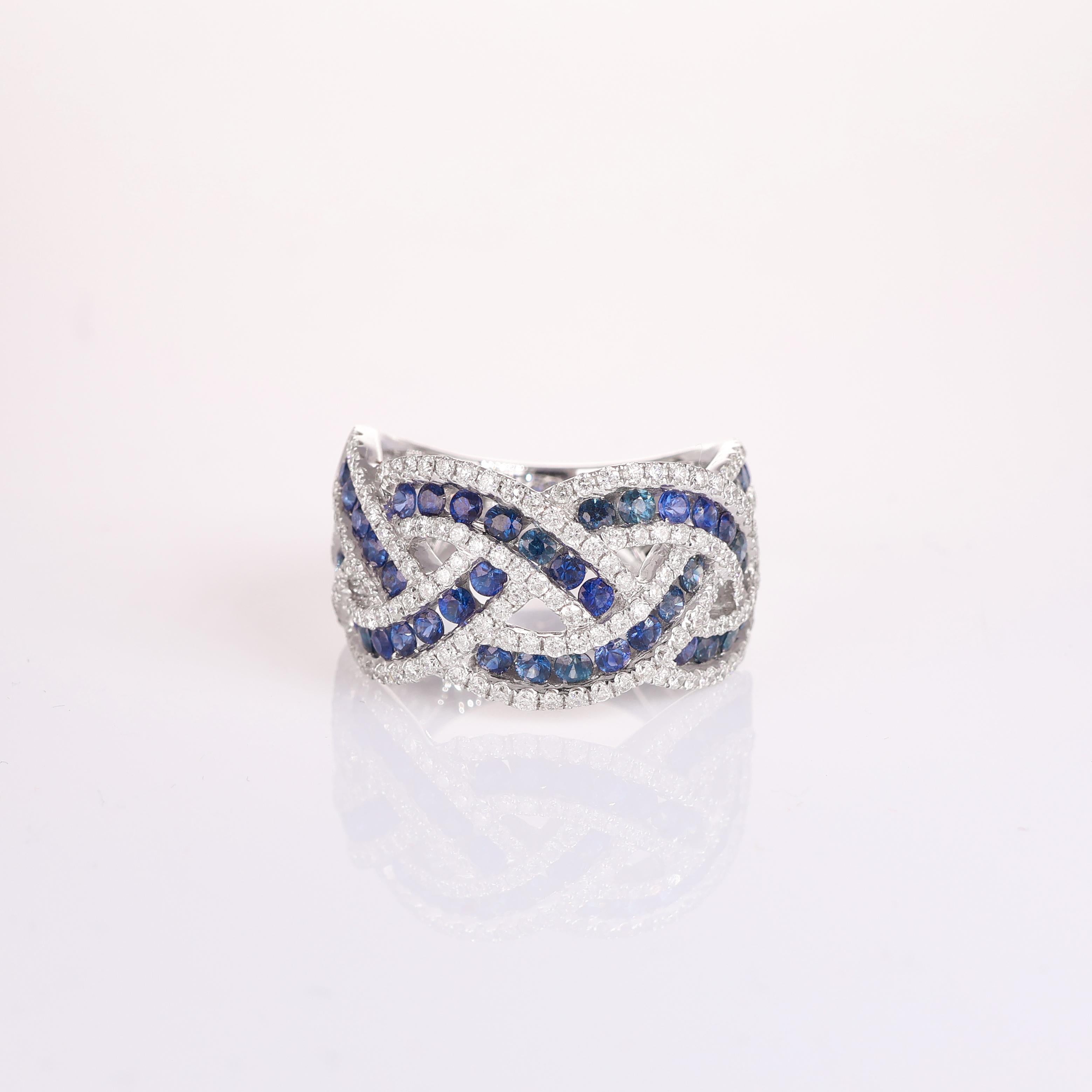 IMPORTANT NOTE:
✔ No additional costs will be added to this order.
✔ Shipping and customs duties are fully covered by us.
--------------------
This stunning band ring, crafted in 18K white gold, features an intricate interwoven design set with