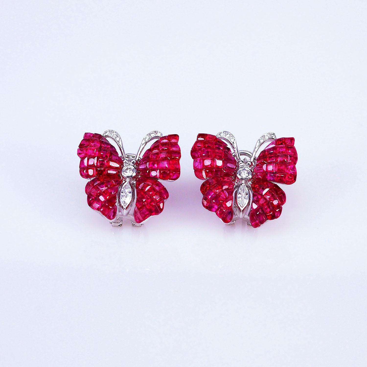 The top quality ruby which make in invisible setting. We set the stone in perfection as we are professional in this kind of setting more than 40 years. The invisible is a highly technique .We cut and groove every stone .Therefore; we can guarantee