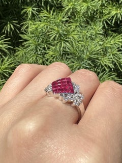 18k White Gold Invisible Mystery Set Ruby & Diamond Wide Band Ring