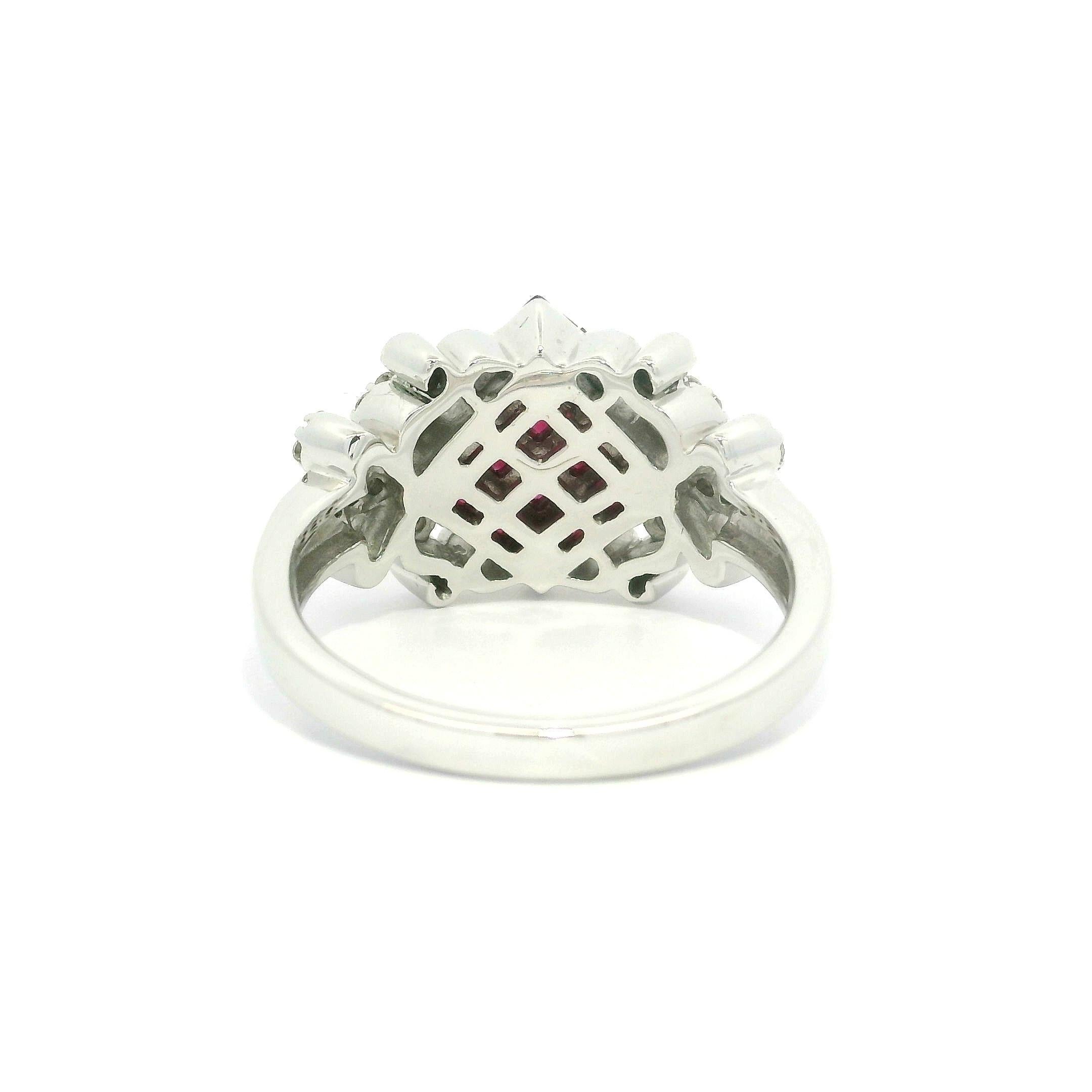Donna Anello a fascia larga con rubini e diamanti incastonati in oro bianco 18k Invisible Mystery Set in vendita