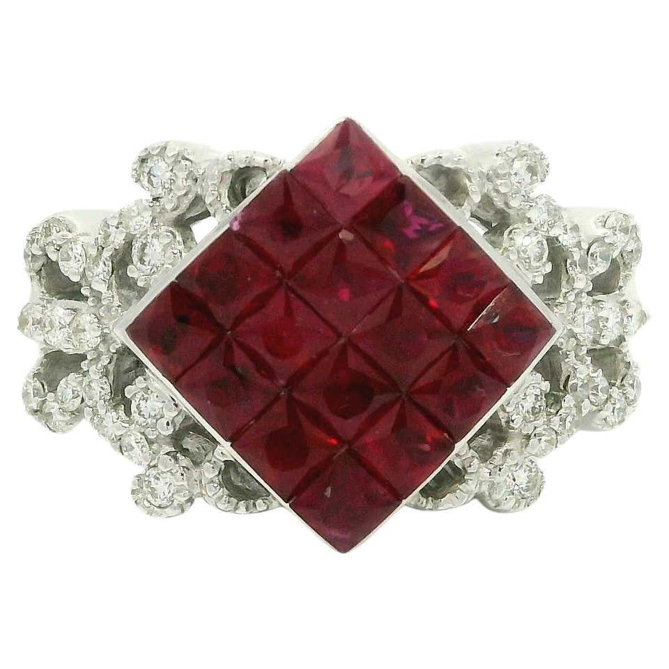 Customizable Invisible set butterfly Ruby ring with a diamond For Sale ...