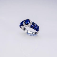 18K White gold invisible Oval Sapphire Ring