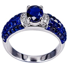 18K White gold invisible Oval Sapphire Ring