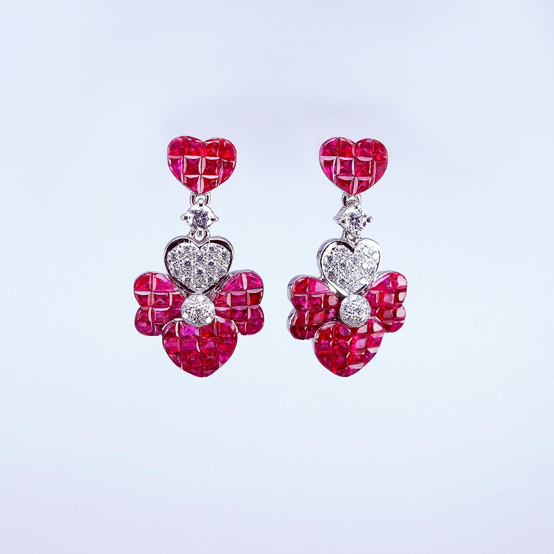 The top quality ruby which make in invisible setting. We set the stone in perfection as we are professional in this kind of setting more than 40 years. The invisible is a highly technique .We cut and groove every stone .Therefore; we can guarantee