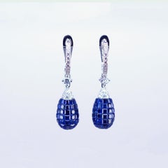 18K White gold invisible Sapphire and Diamond Drop Earrings