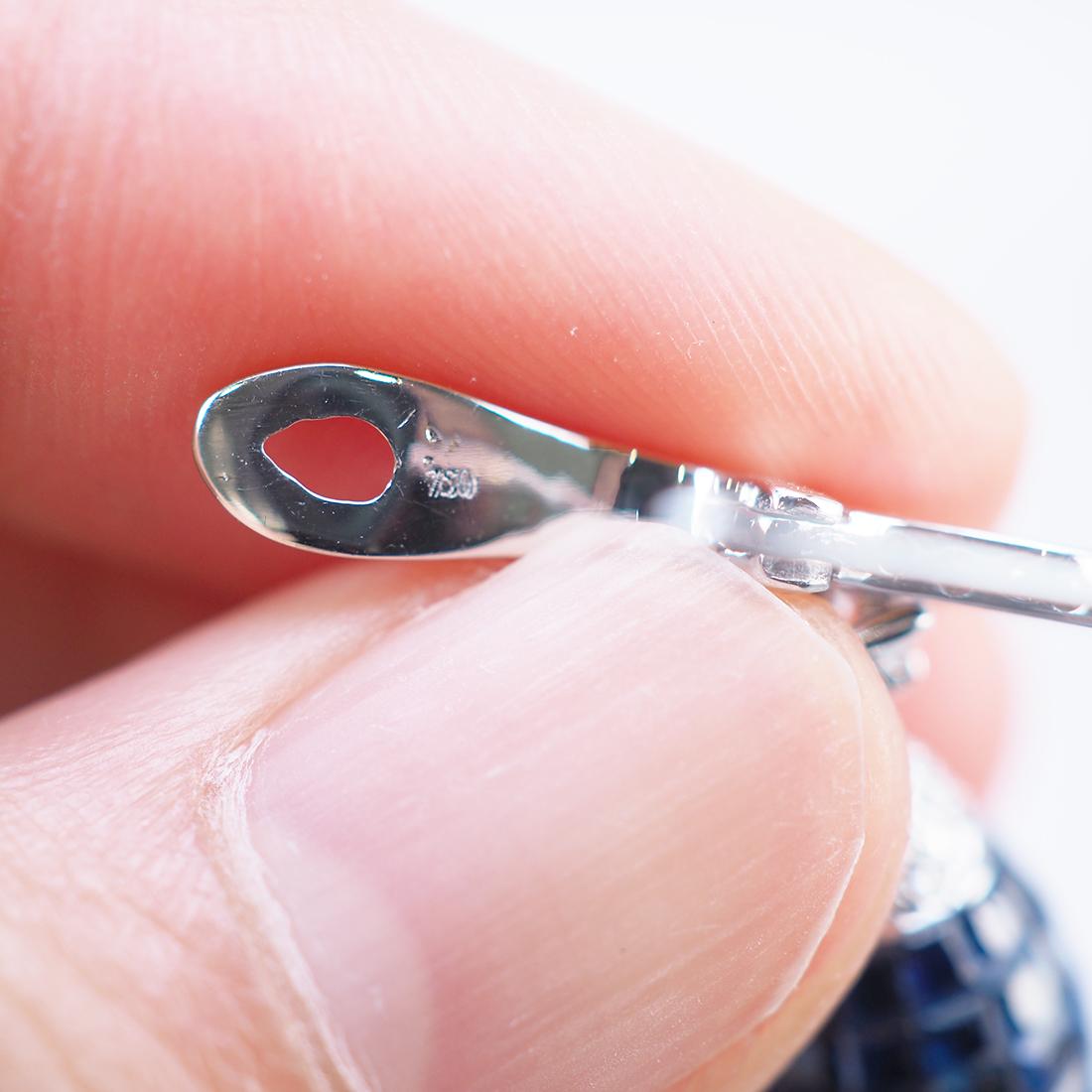 18K White gold invisible Sapphire and Diamond Drop Earrings In New Condition For Sale In Bangkok, TH