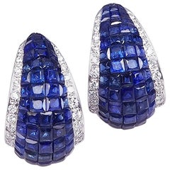 18K White gold invisible Sapphire and Diamond Hoop Earrings