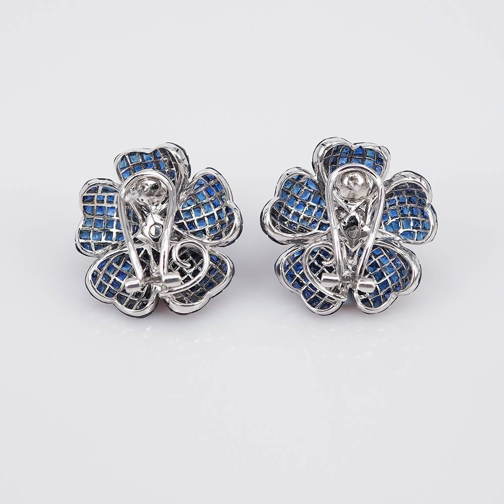 18 Karat White Gold invisible Sapphire and Diamond Clip-On Earrings

We use the top quality Sapphire which make in invisible setting.We set the stone in perfection as we are professional in this kind of setting more than 40 years.The invisible is a