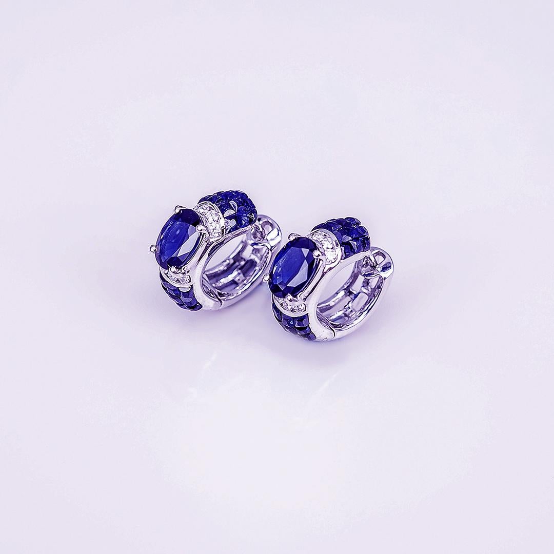 Modern 18K White gold invisible Sapphire Hoop Earrings For Sale