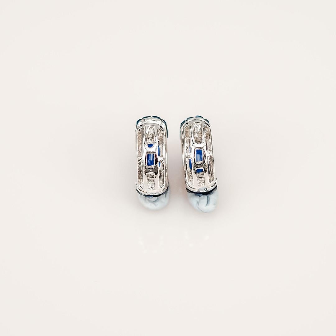 Modern 18K White gold invisible Sapphire Hoop Earrings