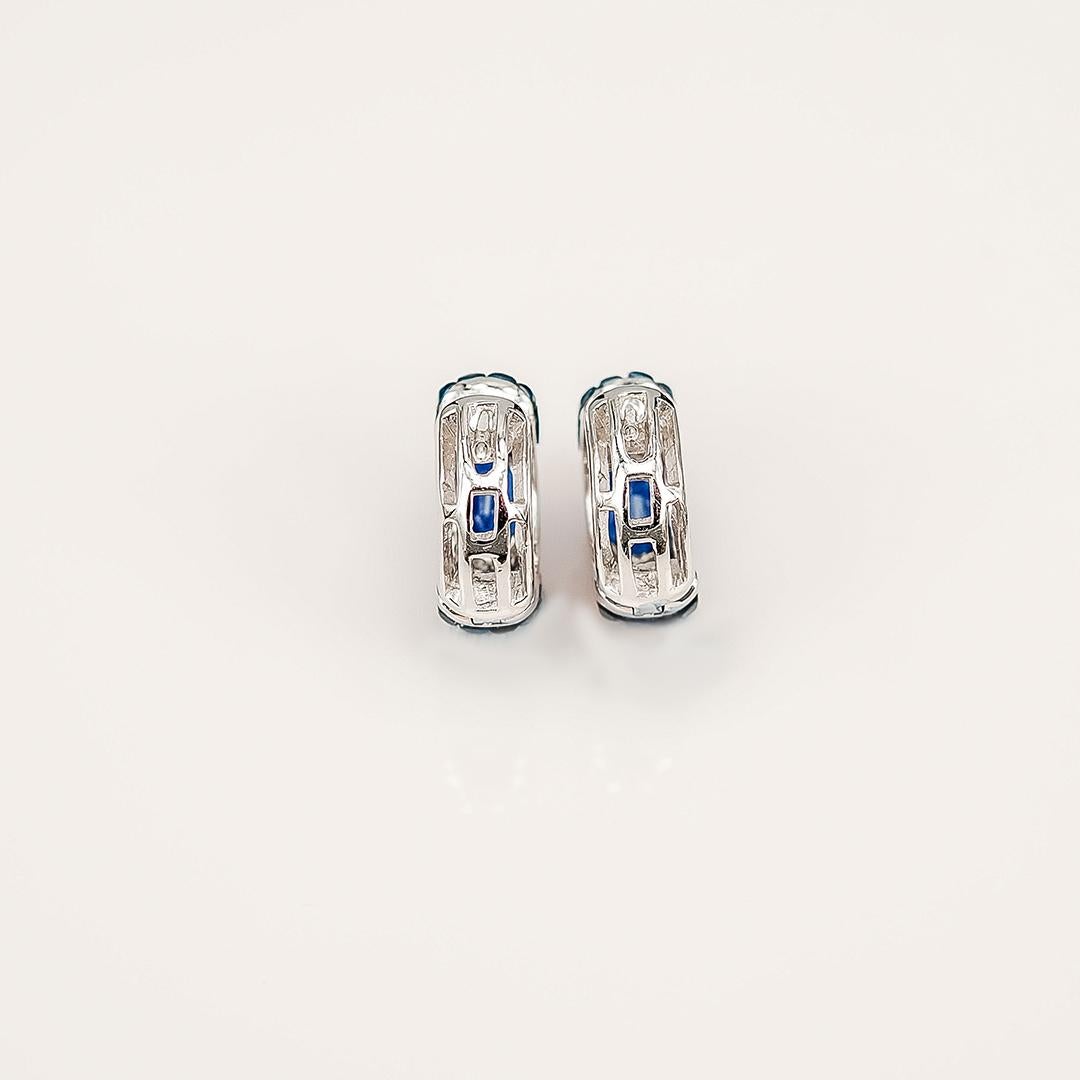 18K White gold invisible Sapphire Hoop Earrings In New Condition For Sale In Bangkok, TH