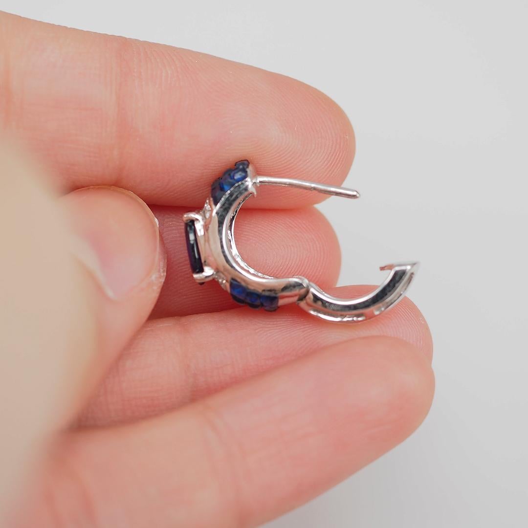 Women's 18K White gold invisible Sapphire Hoop Earrings For Sale