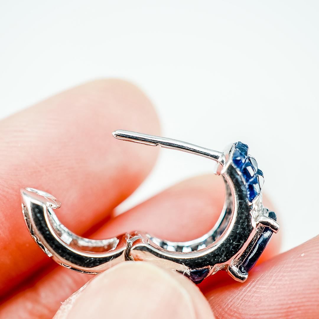 18K White gold invisible Sapphire Hoop Earrings For Sale 2