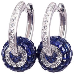 18K White gold invisible Sapphire Hoop Earrings