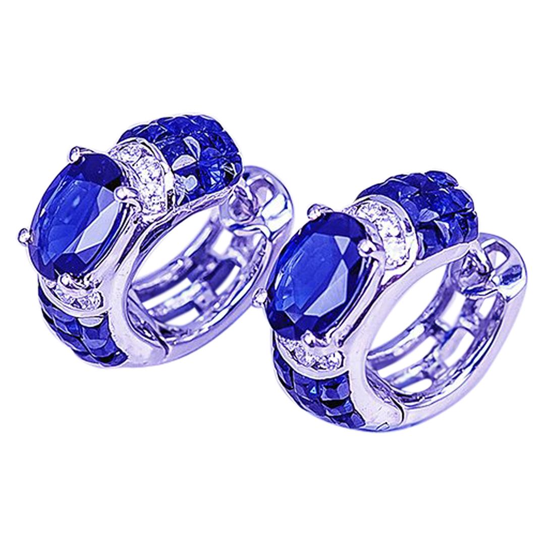 18K White gold invisible Sapphire Hoop Earrings