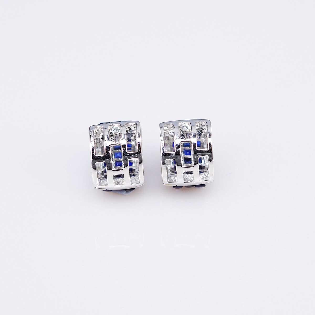 Round Cut 18 Karat White Gold Invisible Sapphire Hoop Earrings 'S' For Sale