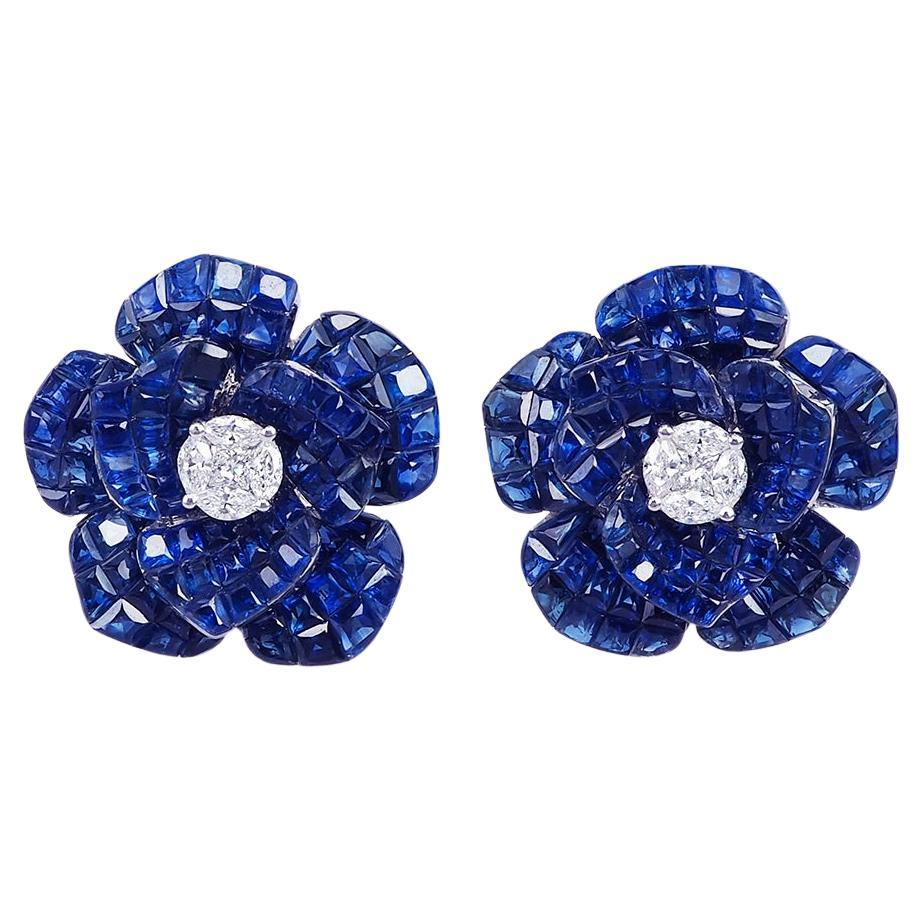 Boucles d'oreilles saphir invisible en or blanc 18K
