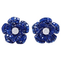 Pendientes Rosa Invisible Zafiro Invisible Oro Blanco 18K