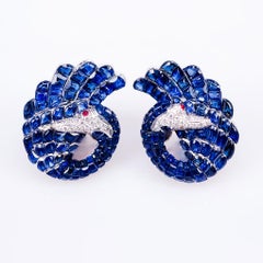 18K White gold invisible Sapphire Swan Earrings