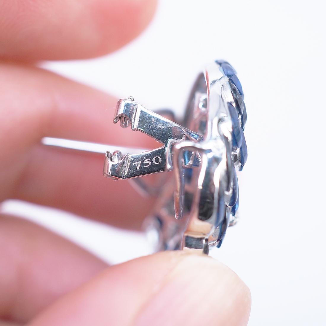 Women's 18K White gold invisible Sapphire Swan Earrings For Sale