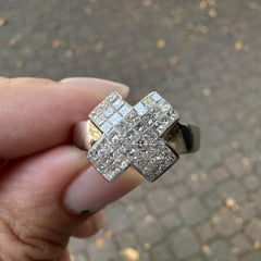 18k White Gold Invisible Set 1.50ctw Diamond "X" Cross Cocktail Ring