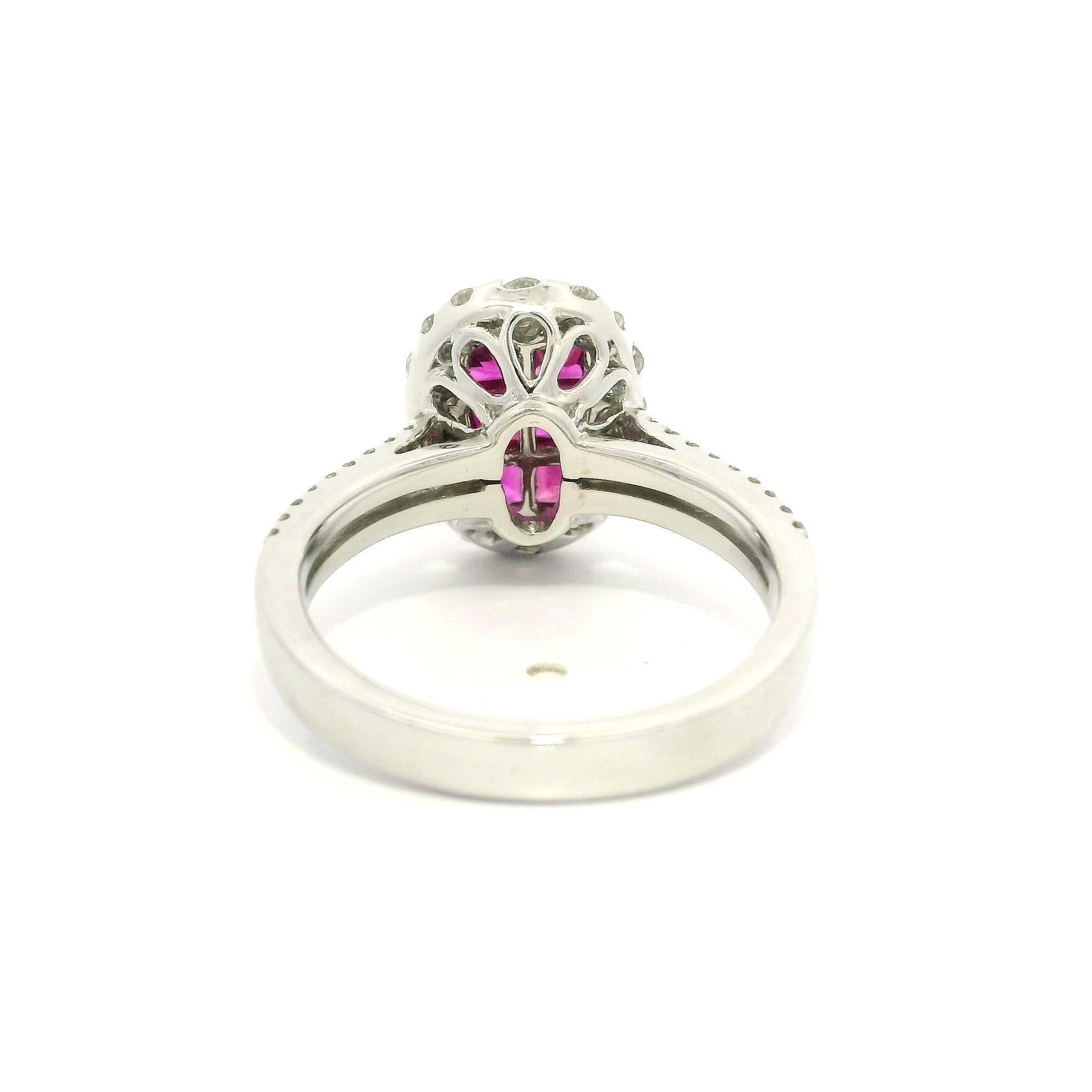 18k White Gold Invisible Set 1.75ctw Ruby Diamond Elongated Cushion Shape Ring For Sale 3