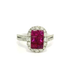 18k White Gold Invisible Set 1.75ctw Ruby Diamond Elongated Cushion Shape Ring